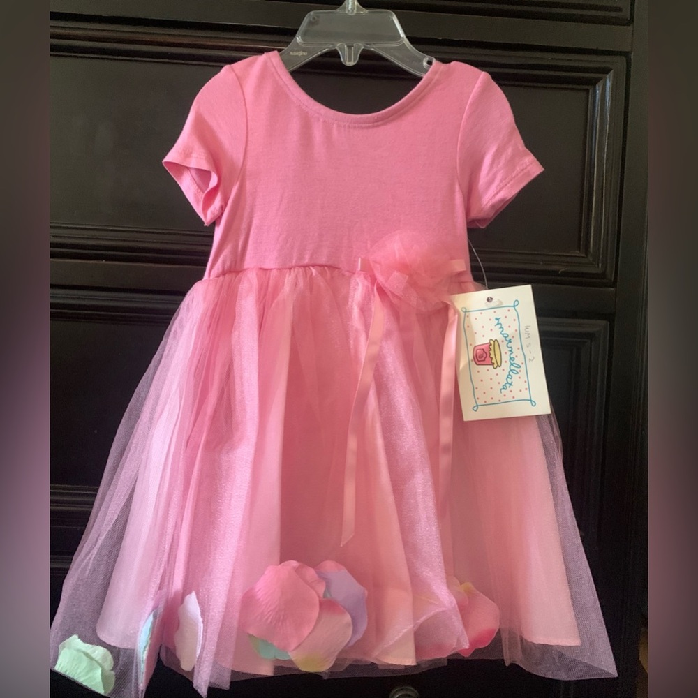 Pink Tulle Flower Hem Girls' Dress